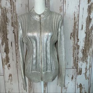 Boston Proper Metallic Zip up Sweater Large
